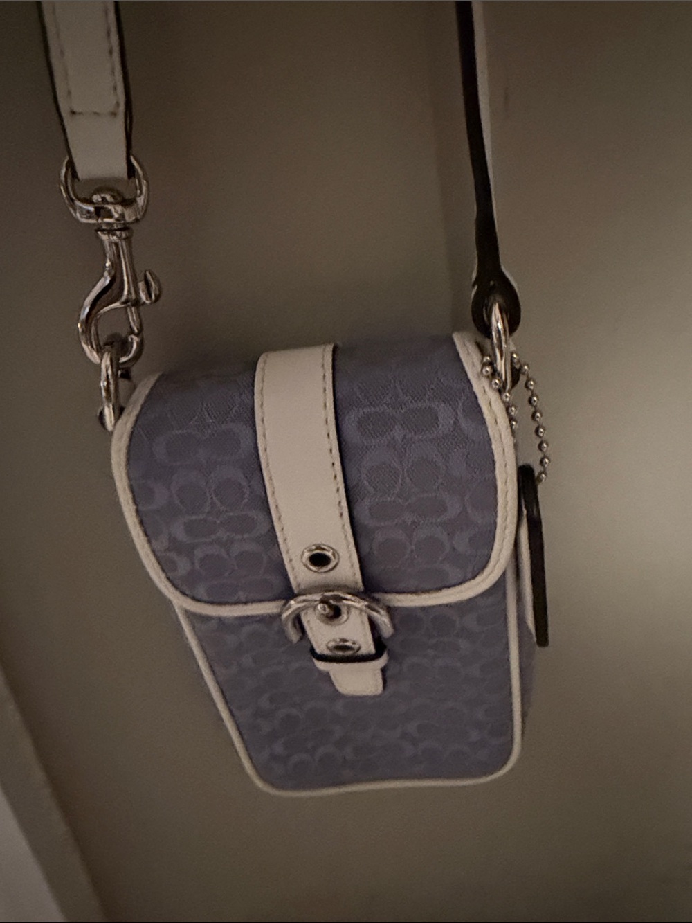 Coach 1941 Blue Signature Canvas Mini crossbody Bag with White Trim and Buckle - Picture 3 of 16